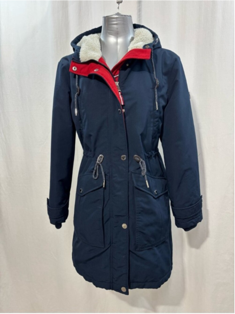 Tommy Hilfiger Women's Sherpa Lined Parka Jacket Mid Length Navy Blue Small